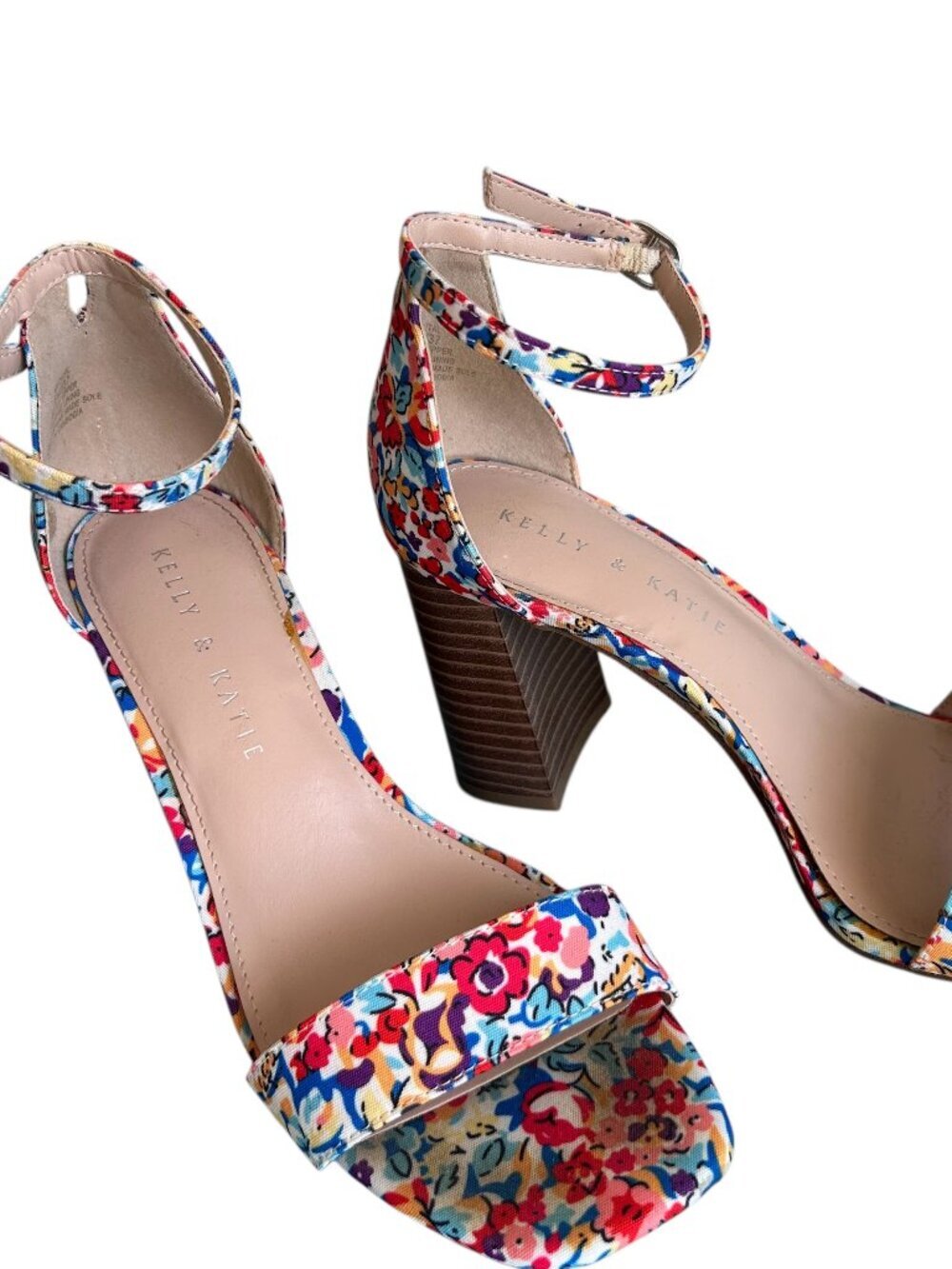 Kelly & Katie Caital Block Heels Sandals Size 6.5 Multi-color Watercolor Floral